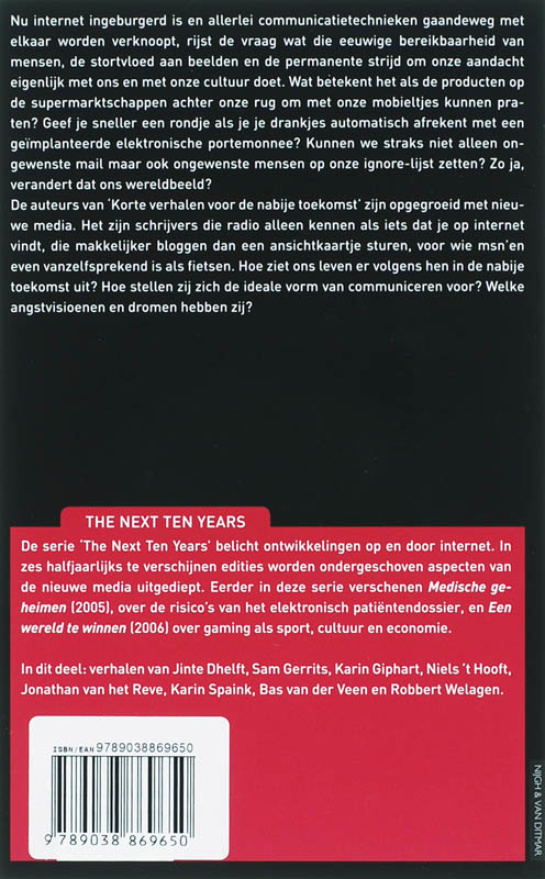 Achterkant van Korte verhalen voor de nabije toekomst