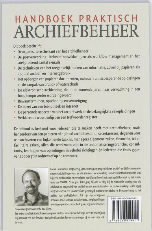 Achterkant van Handboek praktisch archiefbeheer