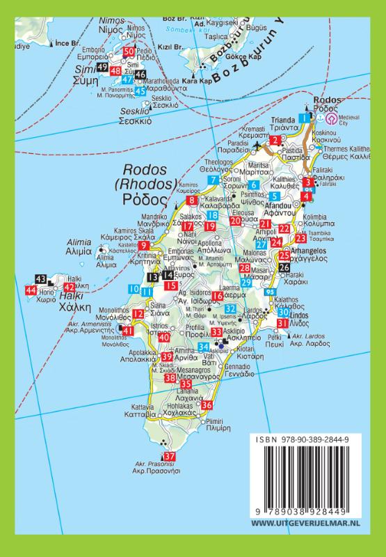 Achterkant van Rother wandelgids Rhodos