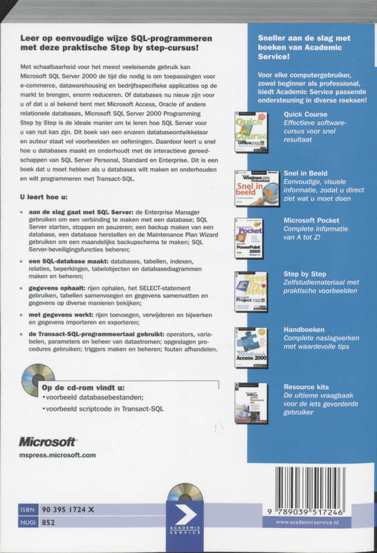 Achterkant van Microsoft SQL Server 2000 Programming