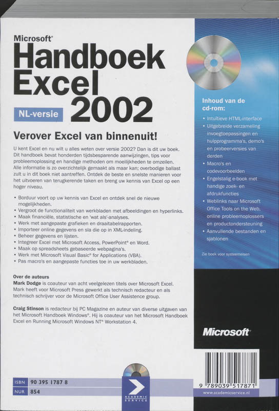 Achterkant van Microsoft Handboek Excel 2002