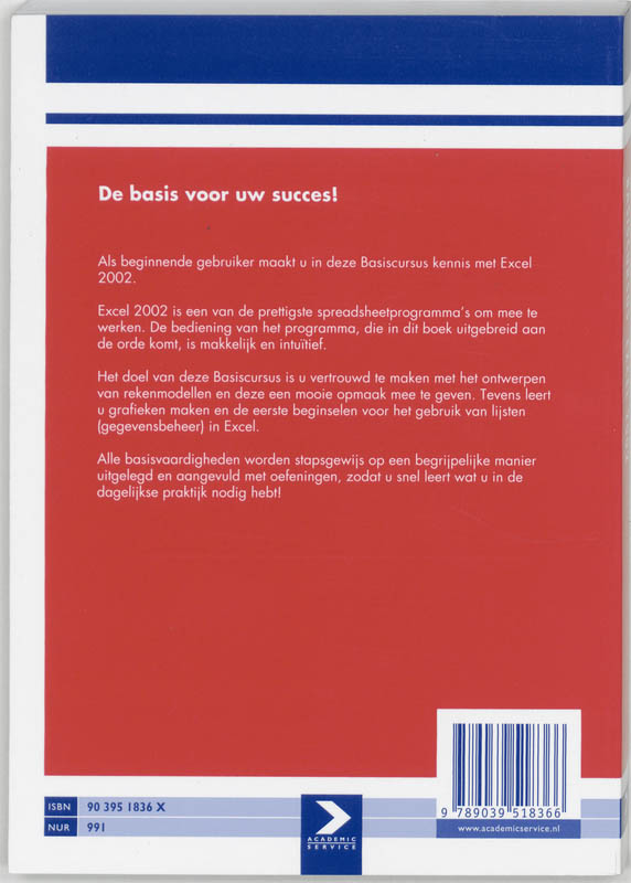 Achterkant van Basiscursus Excel 2002