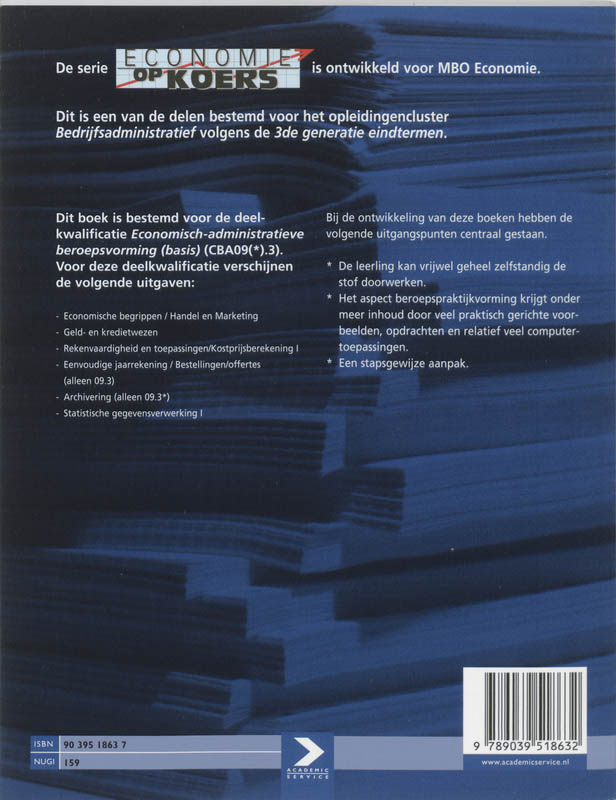 Achterkant van EOK CBA 9 statistische gegevensverwerking I