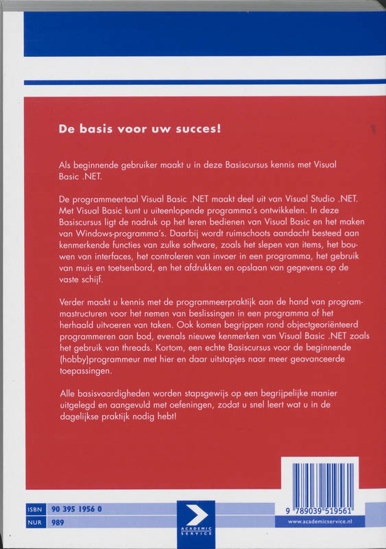 Achterkant van Basiscursus Visual Basic .net