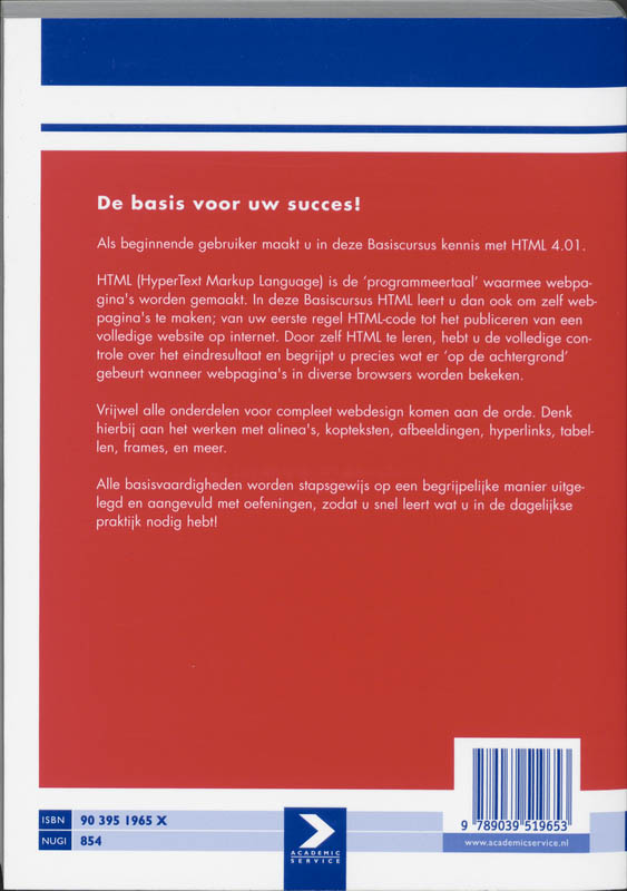 Achterkant van Basiscursus HTML 4.01