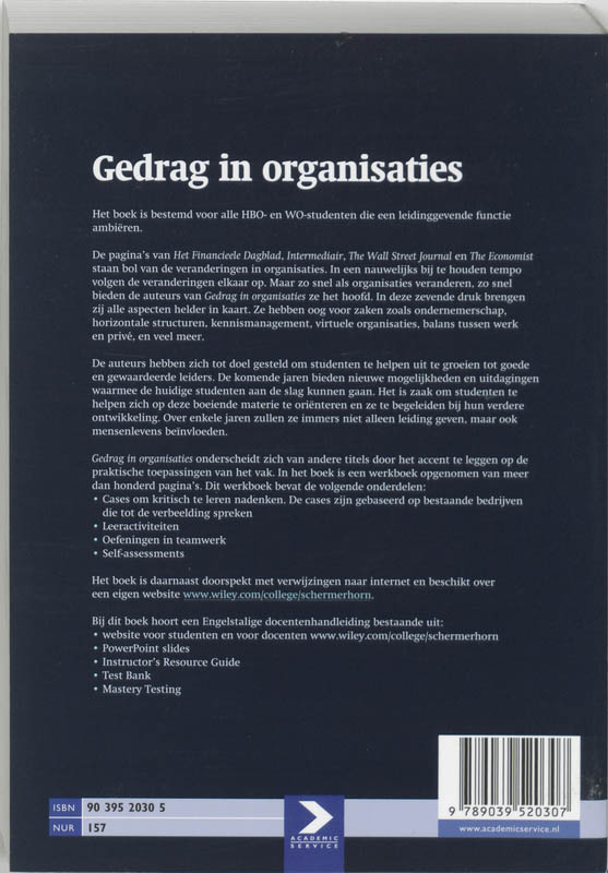 Achterkant van Gedrag in organisaties