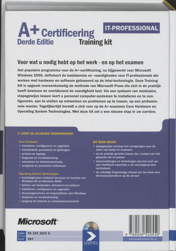 Achterkant van A+ Certificering Training Kit