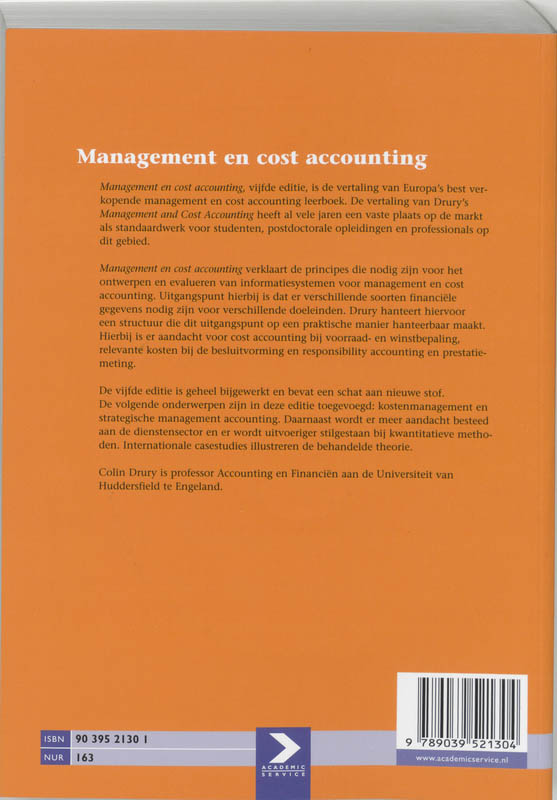 Achterkant van Management en cost accounting
