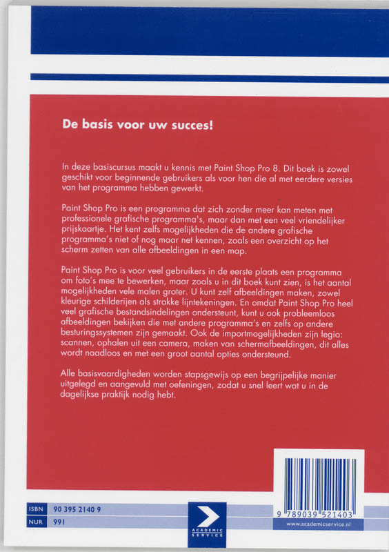 Achterkant van Basiscursus Paint Shop Pro 8