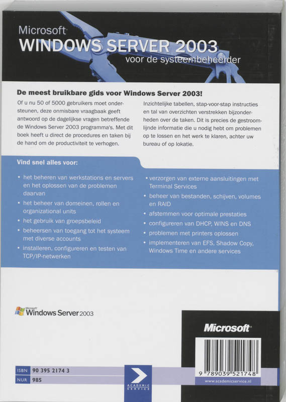 Achterkant van Microsoft Windows Server 2003 voor de systeembeheerder
