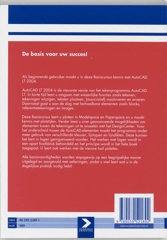Achterkant van Basiscursus AutoCAD LT 2004