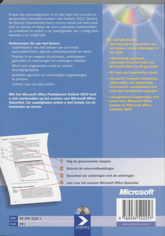 Achterkant van Microsoft Praktijkboek Outlook 2003