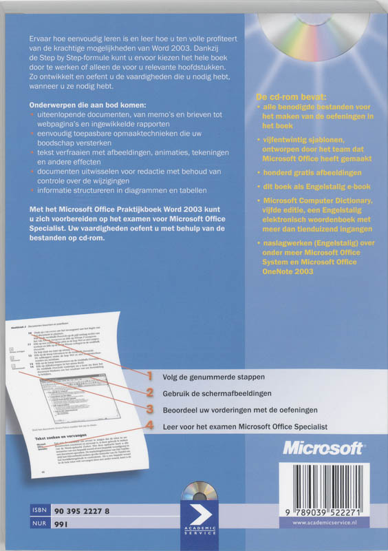Achterkant van Microsoft Office Praktijkboek Word 2003