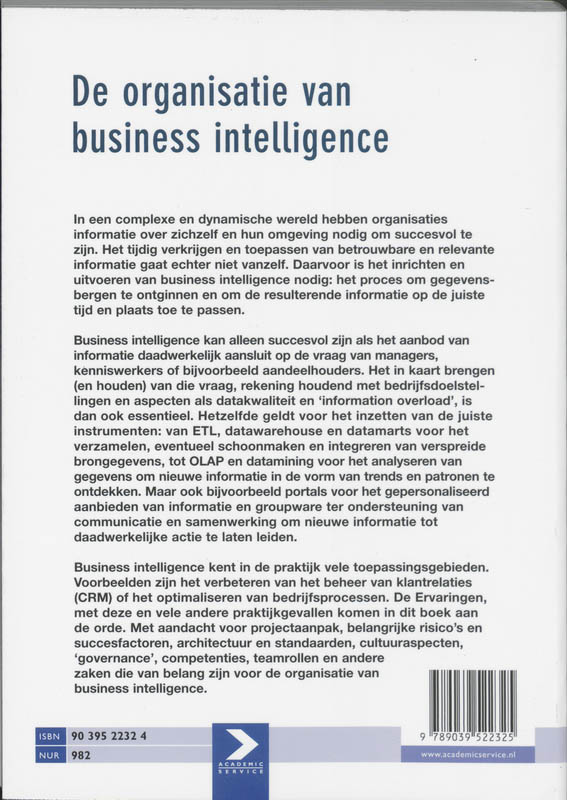 Achterkant van De organisatie van business intelligence