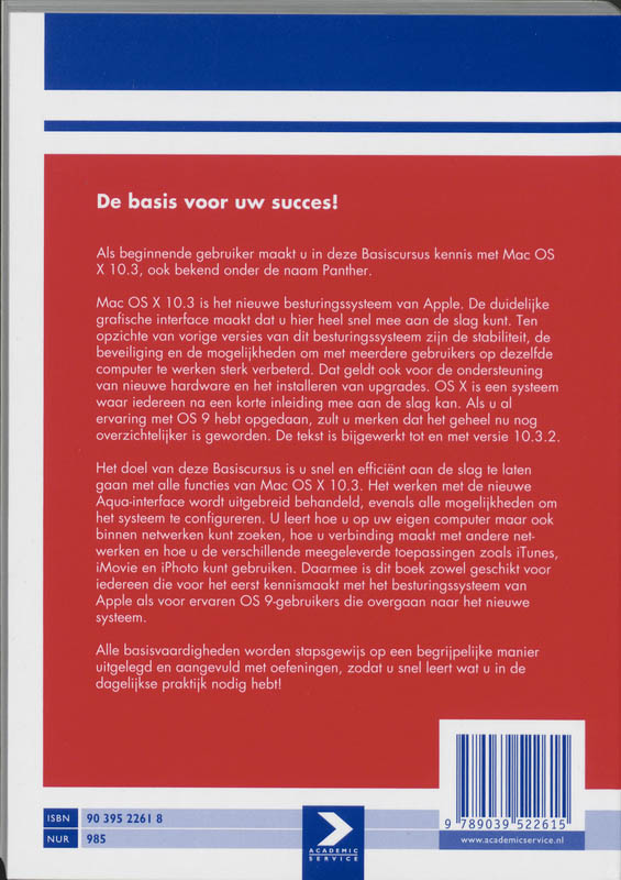 Achterkant van Basiscursus Mac OS X 10.3 Panther