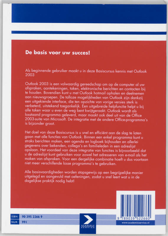 Achterkant van Basiscursus Outlook 2003