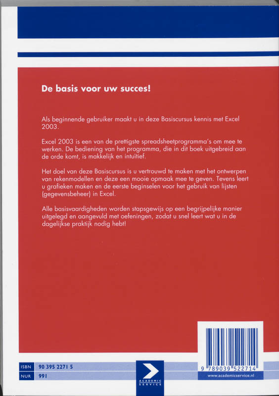 Achterkant van Basiscursus Excel 2003