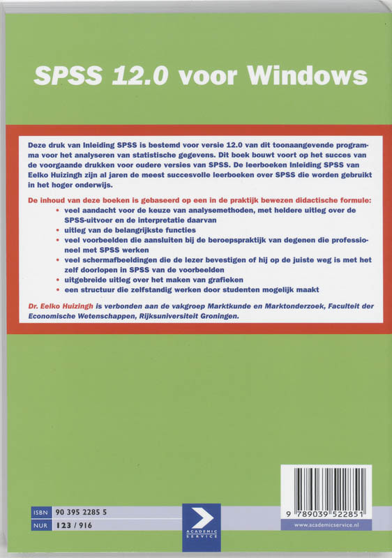 Achterkant van Inleiding SPSS 12.0 voor Windows en Data Entry