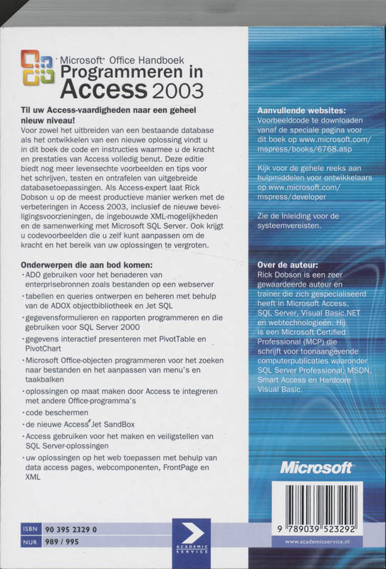 Achterkant van Programmeren in Access 2003