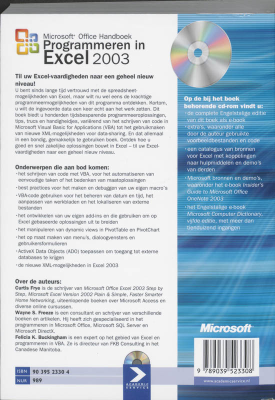 Achterkant van Programmeren in Excel 2003
