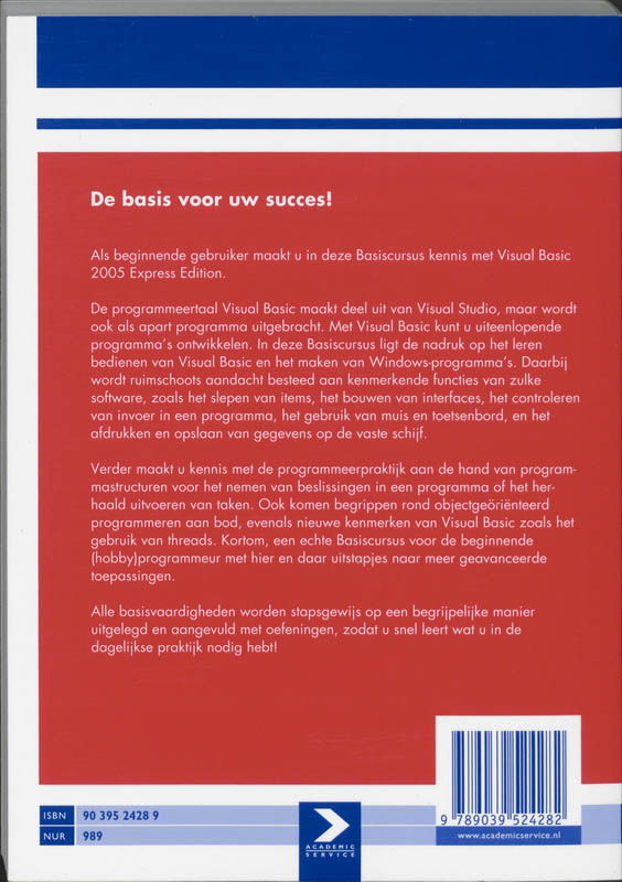 Achterkant van Basiscursus Visual Basic 2005 Express Editie