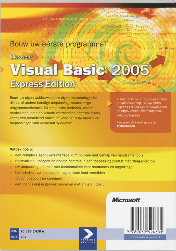 Achterkant van Microsoft Visual Basic 2005 Express Editie Bouw je eerste programma