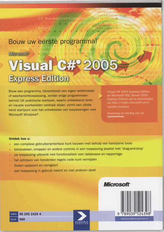 Achterkant van Microsoft Visual C++ 2005 Express Editie Bouw zelf een programma!