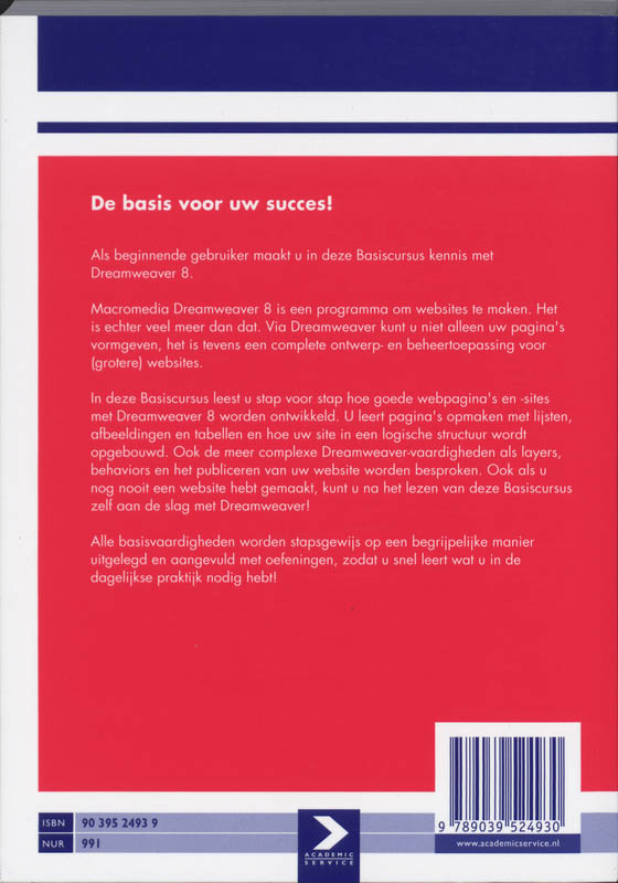 Achterkant van Basiscursus Dreamweaver 8
