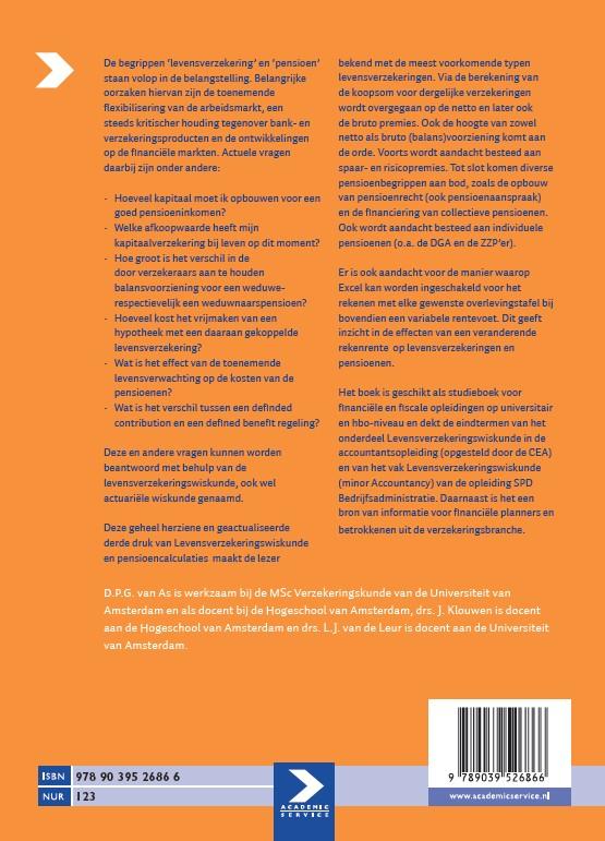 Achterkant van Levensverzekeringswiskunde en pensioencalculatie
