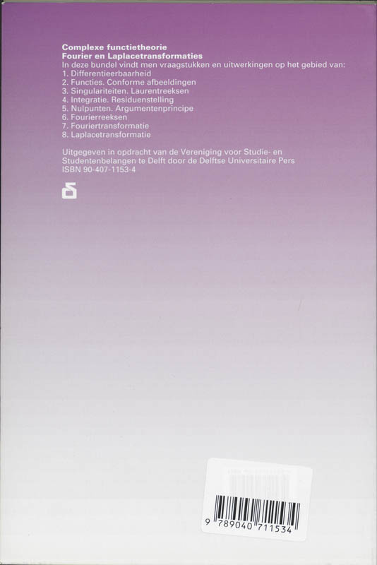 Achterkant van Complexe functietheorie Fourier- en Laplacetransformaties