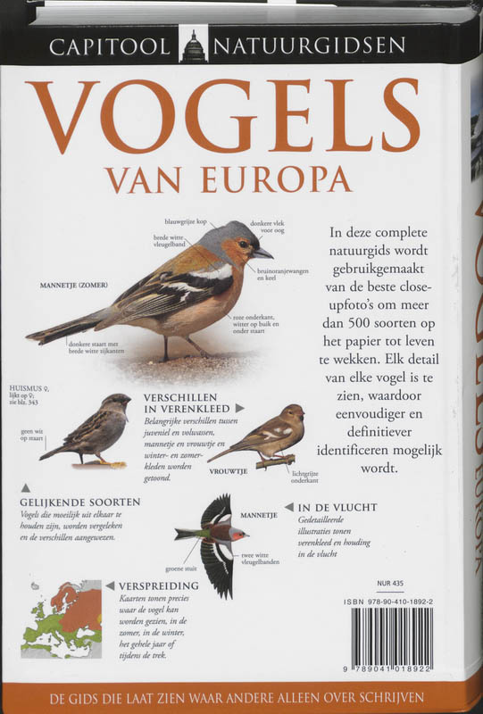 Achterkant van Vogels van Europa