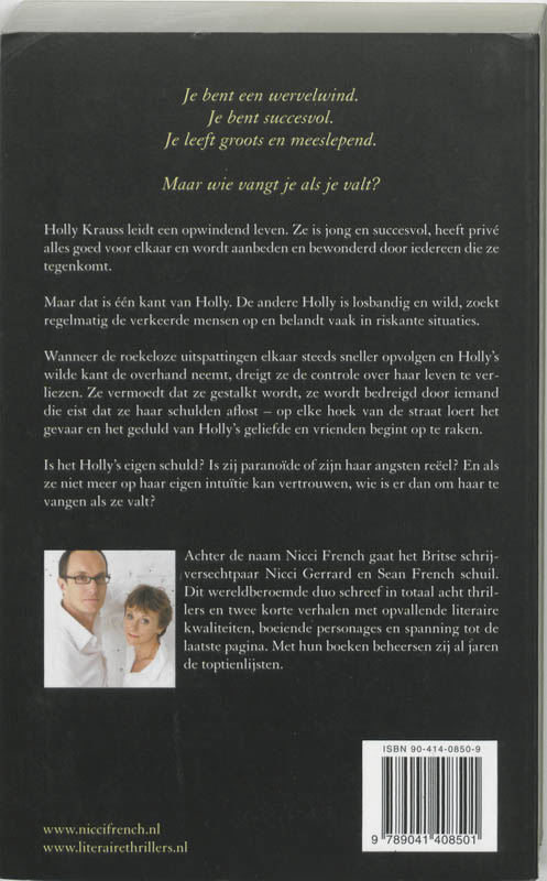 Achterkant van Vang me als ik val