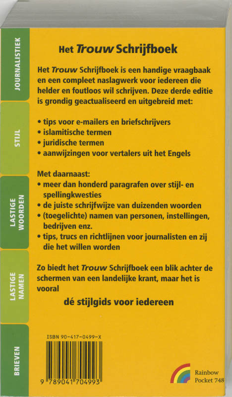 Achterkant van Trouw Schrijfboek