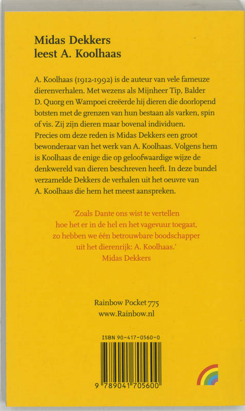 Achterkant van Midas Dekkers leest A. Koolhaas