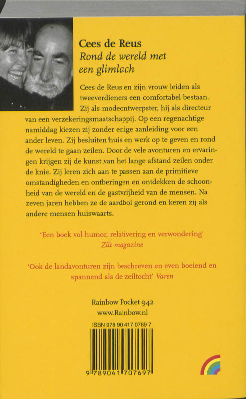 Achterkant van Rond de wereld met een glimlach