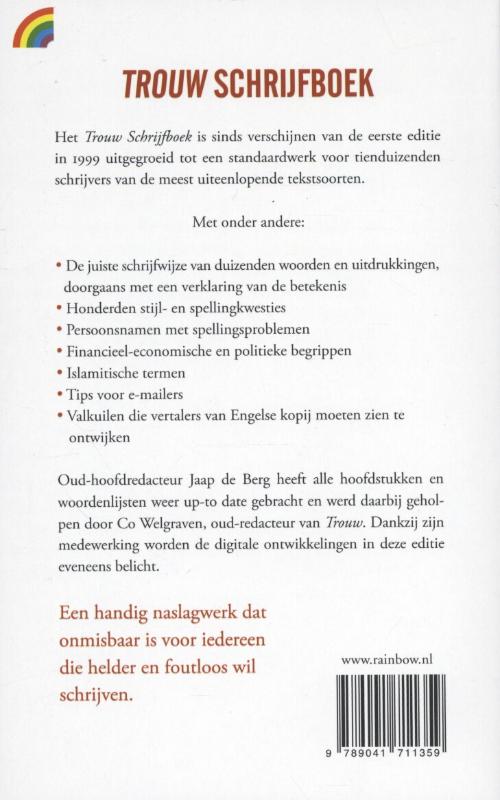 Achterkant van Trouw schrijfboek