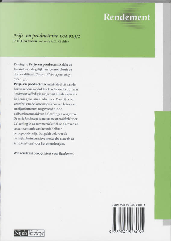 Achterkant van Prijs- en productmix cca01.3 /2