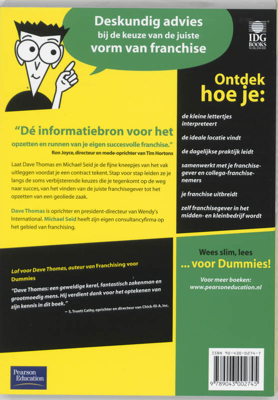 Achterkant van Franchising voor Dummies