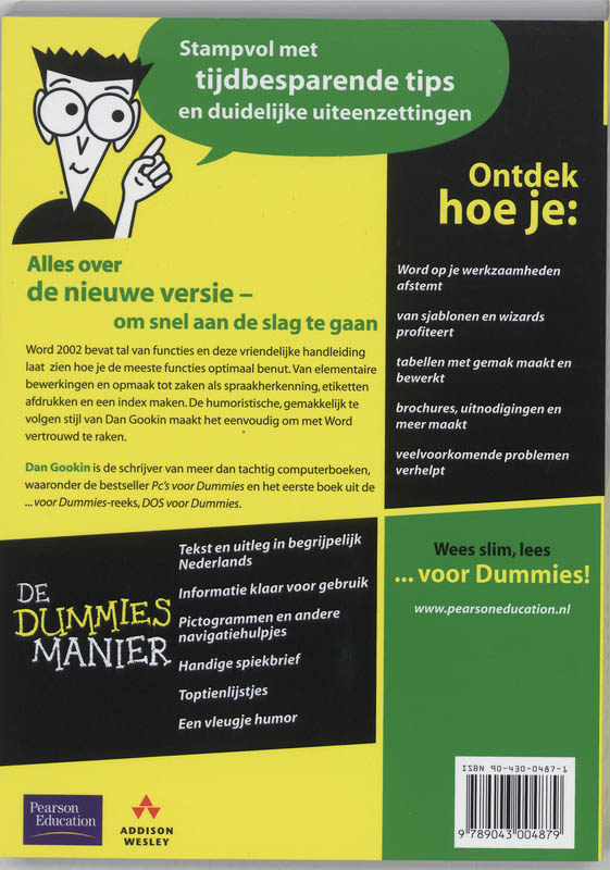 Achterkant van Microsoft Word 2002 voor Dummies