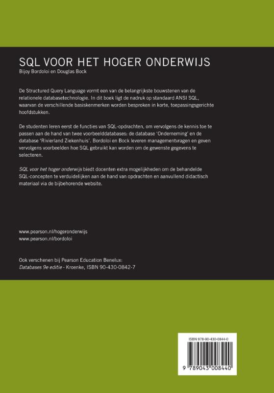 Achterkant van SQL voor het hoger onderwijs