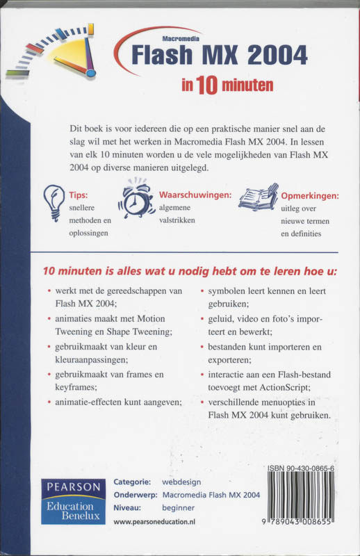 Achterkant van Macromedia Flash MX 2004 in 10 minuten