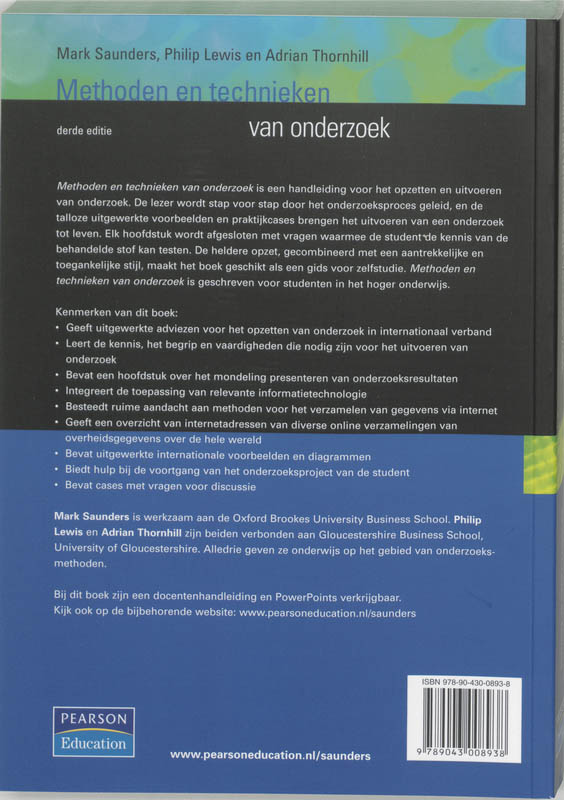 Achterkant van Methoden en technieken van onderzoek