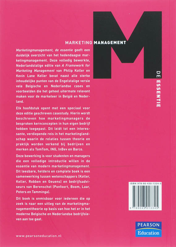 Achterkant van Marketingmanagement, de essentie