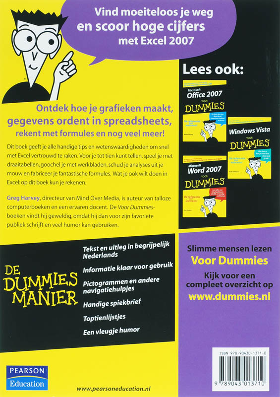 Achterkant van Excel 2007 voor Dummies
