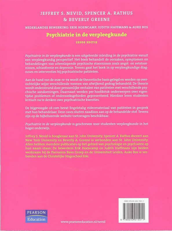 Achterkant van Psychiatrie in de verpleegkunde
