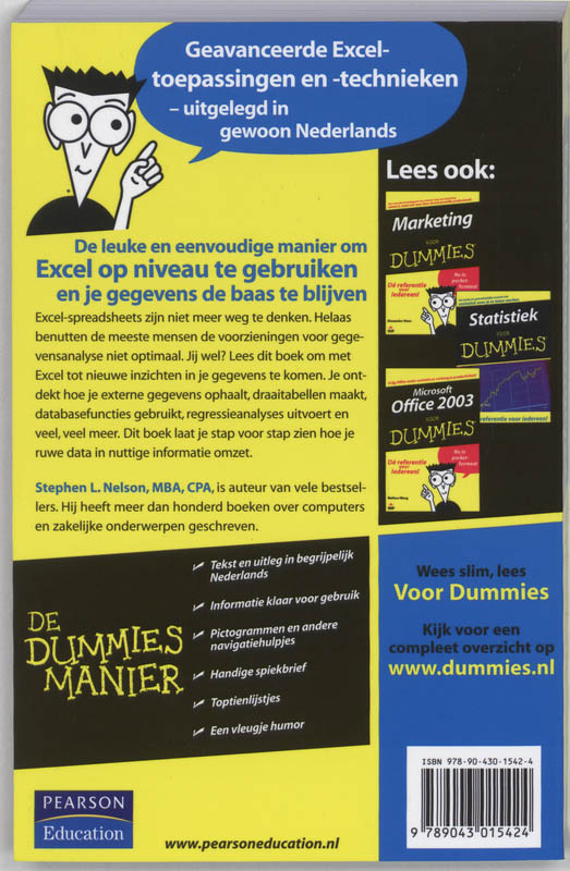 Achterkant van Excel data-analyse voor Dummies, pocketeditie