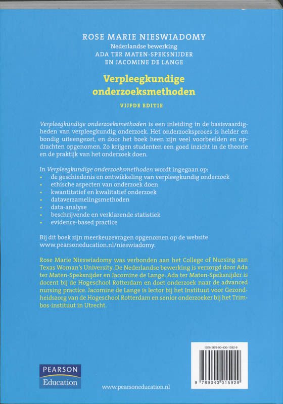 Achterkant van Verpleegkundige onderzoeksmethoden