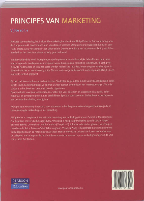 Achterkant van Principes van marketing, 5e editie