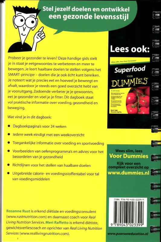 Achterkant van Caloriedagboek voor Dummies
