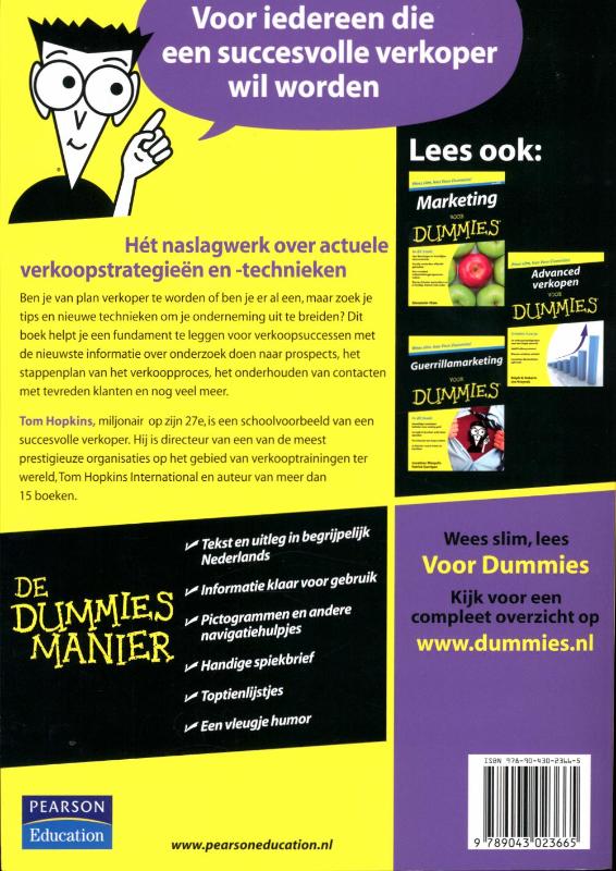 Achterkant van Verkopen voor Dummies